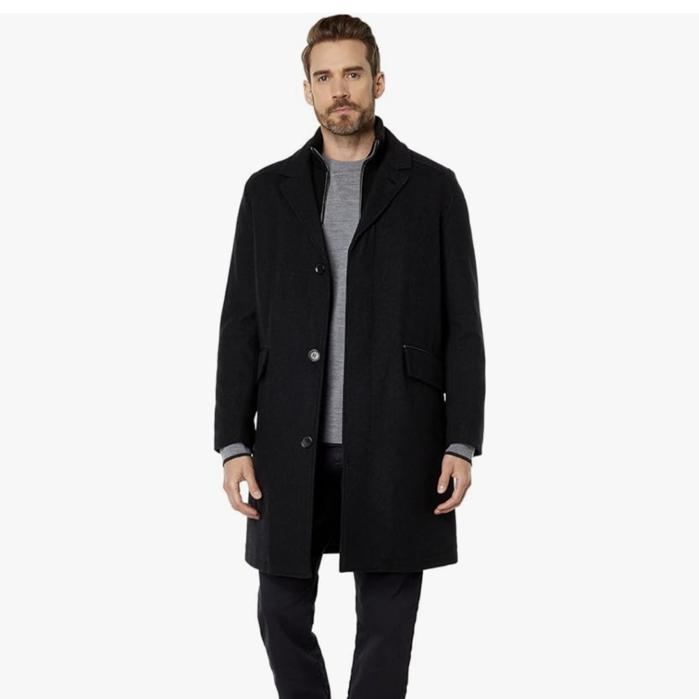 NWT Cole Haan Men's Classic Wool Twill Coat Charcoal XXL